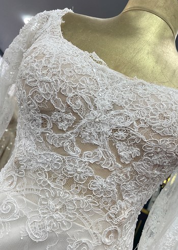 Beyaz A Kesim Uzun Gelinlik - Görsel 2