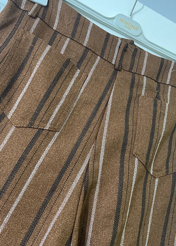 Kadın Kahverengi Çizgili Bol Kesim Pantolon - Görsel 5