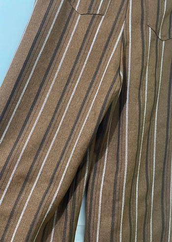 Kadın Kahverengi Çizgili Bol Kesim Pantolon - Görsel 6