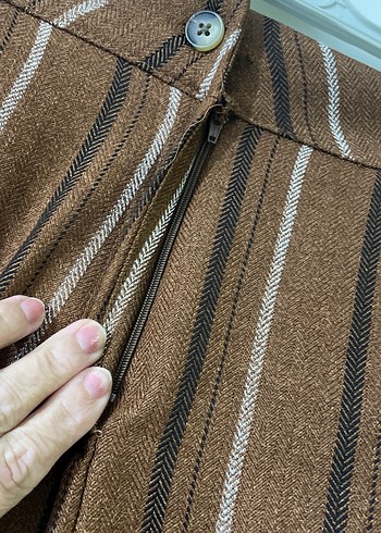 Kadın Kahverengi Çizgili Bol Kesim Pantolon - Görsel 4