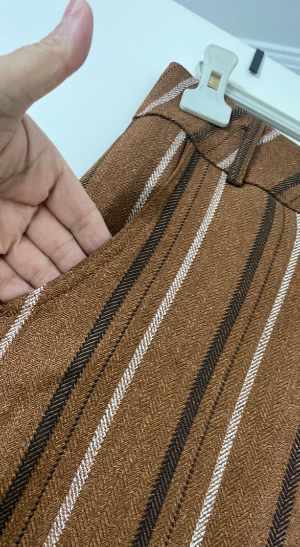 Kadın Kahverengi Çizgili Bol Kesim Pantolon - Görsel 3