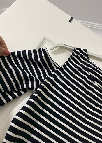 Çizgili Uzun Siyah Elbise - Görsel 3