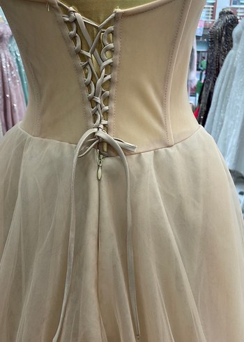 İnci İşlemeli Straplez Uzun Abiye - Görsel 5