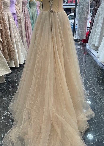 İnci İşlemeli Straplez Uzun Abiye - Görsel 4