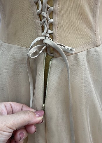 İnci İşlemeli Straplez Uzun Abiye - Görsel 6