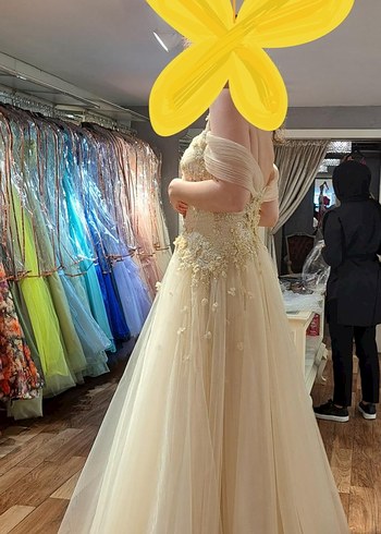 Abiye Bej Straplez Midi Bohem A Kesim Gelinlik
