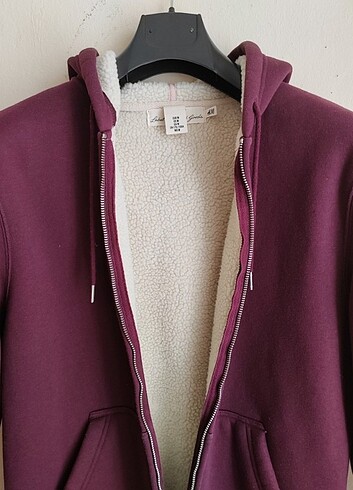 m Beden bordo Renk H&M fermuarlı içi kürklü kapüşonlu sweatshirt