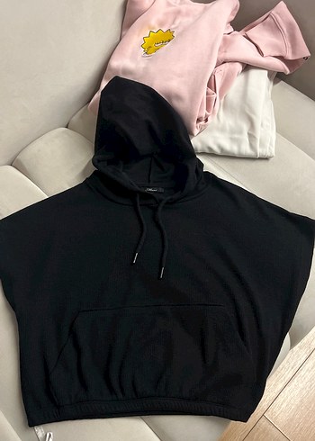 Siyah Kapüşonlu Kolsuz Oversize Sweatshirt