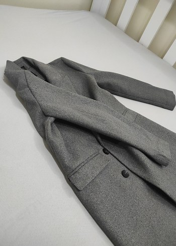 Gri Çift Düğmeli Kaban - Görsel 4