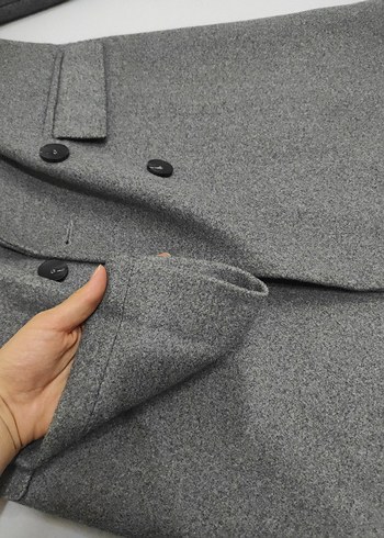 Gri Çift Düğmeli Kaban - Görsel 5