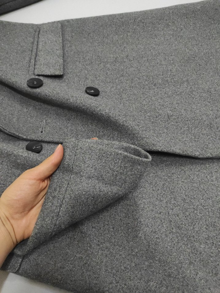 Gri Çift Düğmeli Kaban - Görsel 5