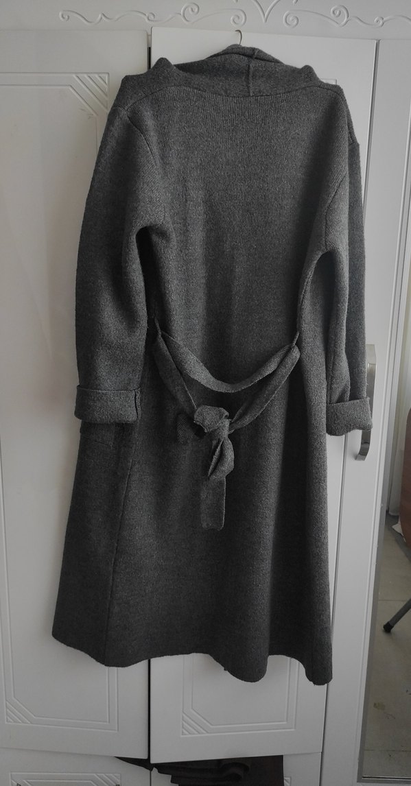 Gri Uzun Örgü Hırka - Görsel 2