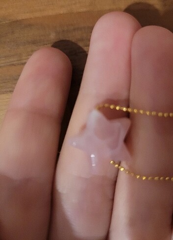 Gold zincir&pembe kuvars tasli kolye