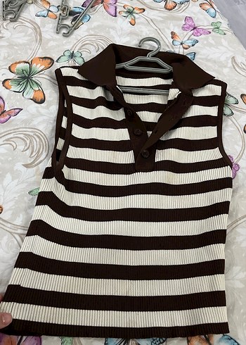 Kahverengi Zebra Desenli Kolsuz Triko Süveter