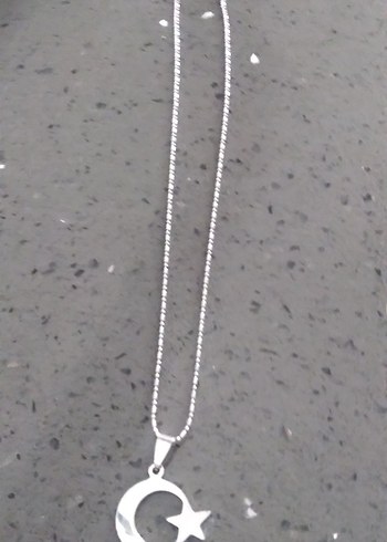 Parlak Gri Ay Yıldız Minimalist Kolye - Görsel 2