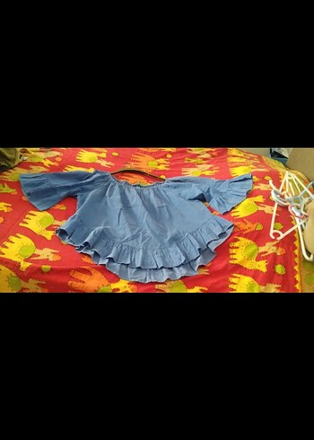 Kadın Mavi Denim Volanlı Bohem Bluz - Görsel 2