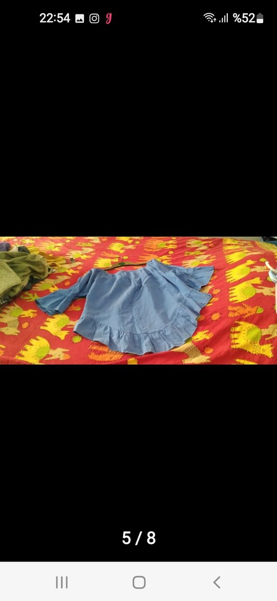 Kadın Mavi Denim Volanlı Bohem Bluz - Görsel 5