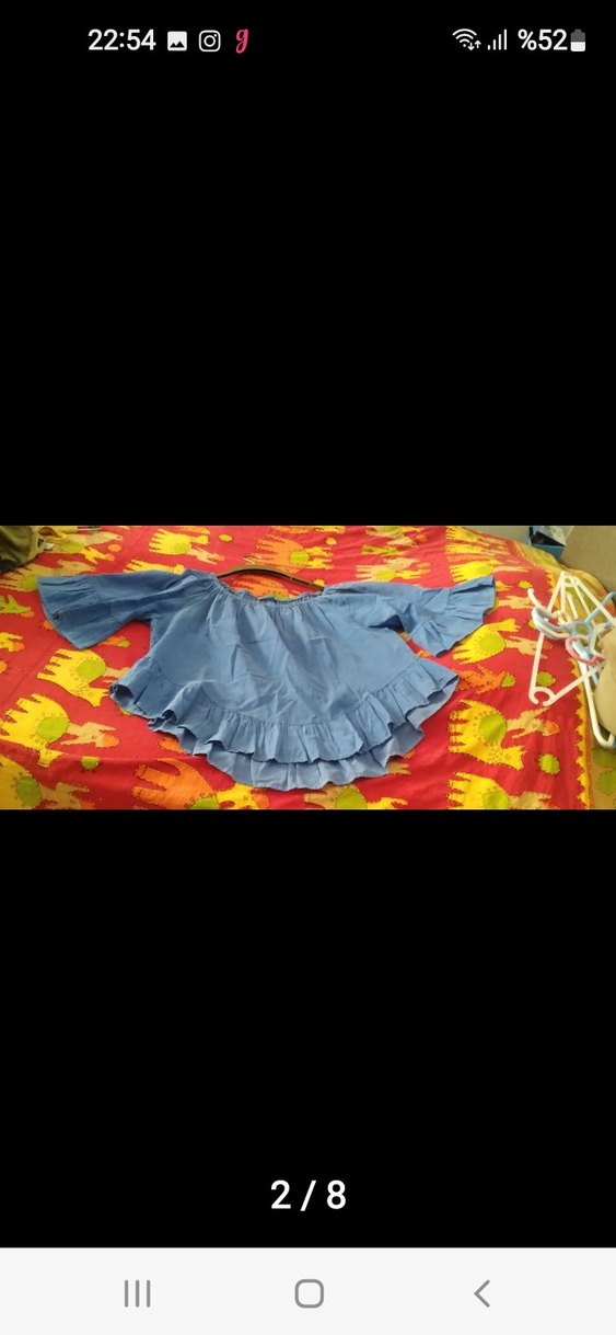 Kadın Mavi Denim Volanlı Bohem Bluz - Görsel 2