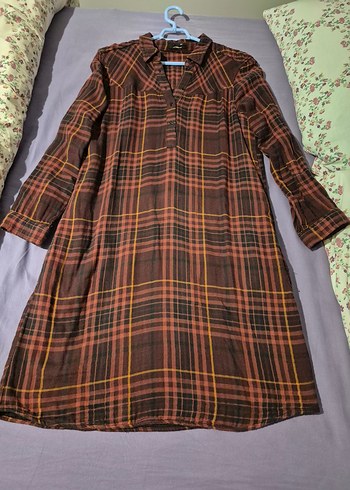 Bordo Ekose coton elbise - Görsel 2