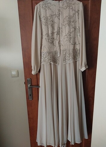 Bej Rengi Bayan Abiye Elbise 