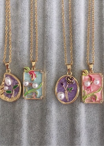 Mor İşlemeli Midi Kolye - Görsel 2