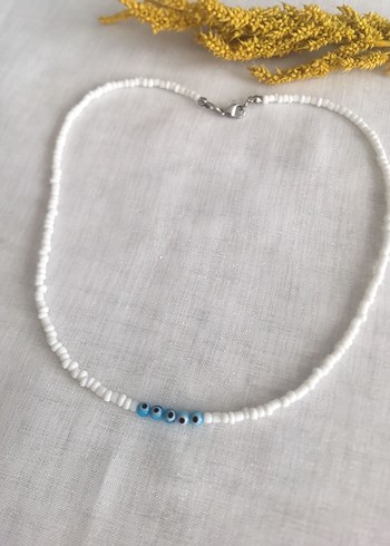 Uzun Beyaz Boncuklu Bohem Kadın Kolye - Görsel 2
