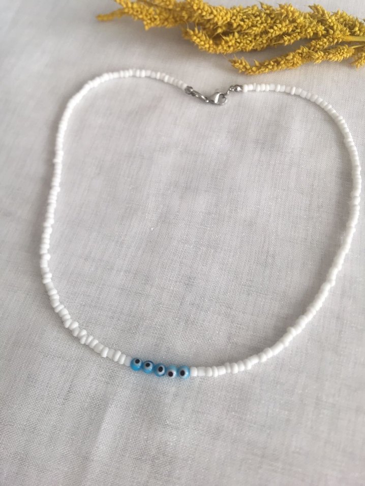 Uzun Beyaz Boncuklu Bohem Kadın Kolye - Görsel 2