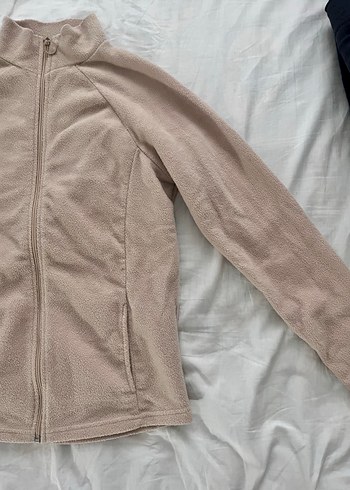 Bej Fermuarlı Yüksek Yakalı Kadın spor ceketi - Görsel 3