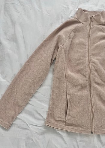 Bej Fermuarlı Yüksek Yakalı Kadın spor ceketi - Görsel 2