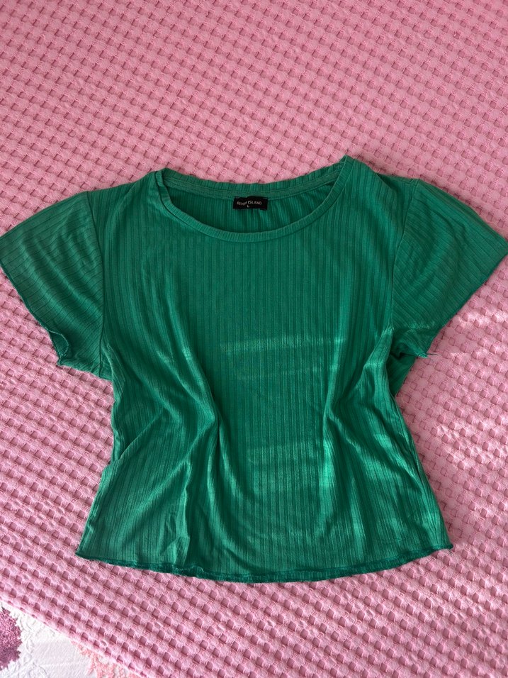 Yeşil Piliseli Mini Kadın Tişört - Görsel 2