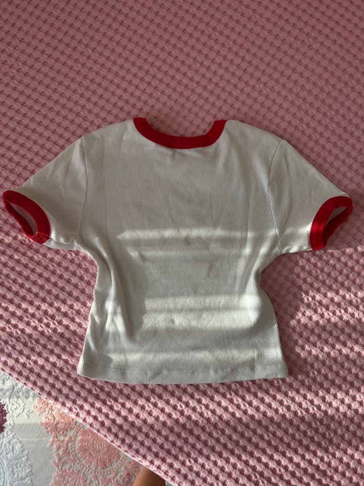 Kadın Vintage Kırmızı Beyaz Crop - Görsel 2