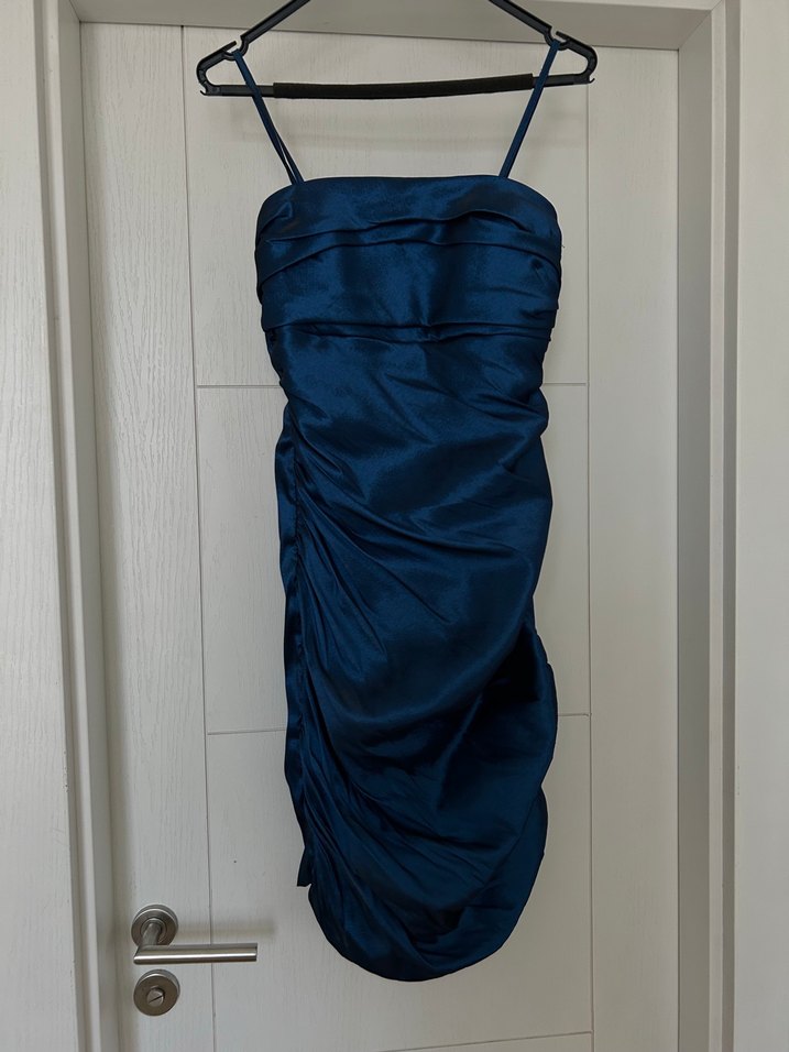 Lacivert Drapeli Straplez Uzun Abiye Elbise - Görsel 2