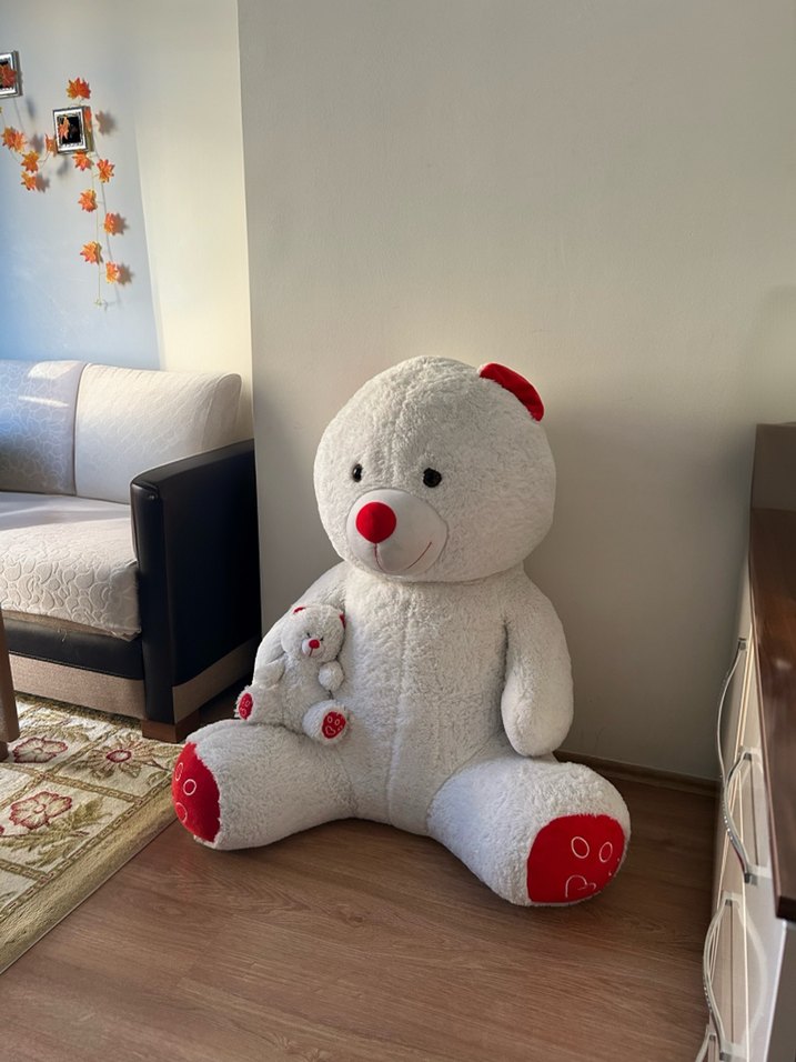 Beyaz ve gri peluş oyuncak ayı - Görsel 2