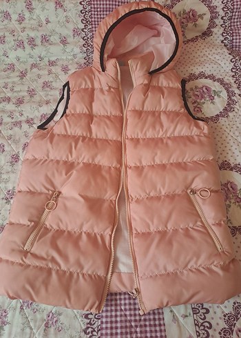 Diğer Pembe Kapüşonlu Fermuarlı çocuk Yelek