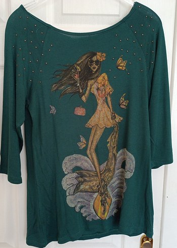 Payetli Turkuaz Bohem Uzun Kollu Hamile Bluzu - Görsel 2