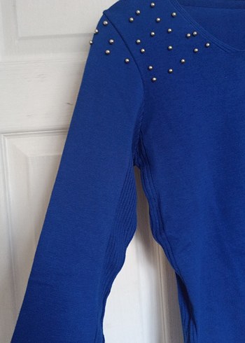 Mavi Kadın Triko Kazak, Uzun Kollu, İnce Kesim - Görsel 3