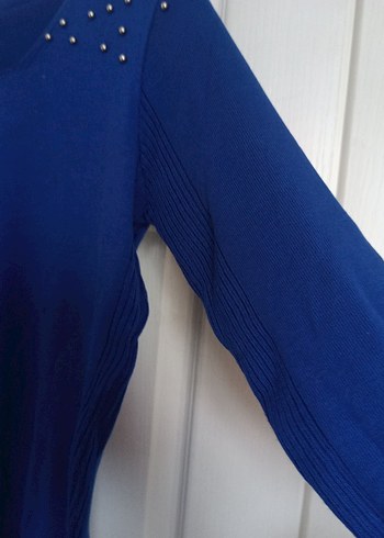 Mavi Kadın Triko Kazak, Uzun Kollu, İnce Kesim - Görsel 4