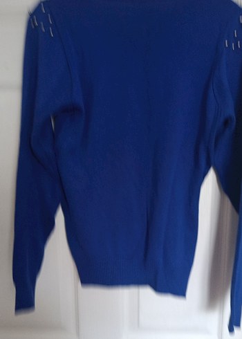 Mavi Kadın Triko Kazak, Uzun Kollu, İnce Kesim - Görsel 6