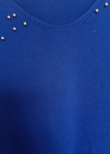 Mavi Kadın Triko Kazak, Uzun Kollu, İnce Kesim - Görsel 5