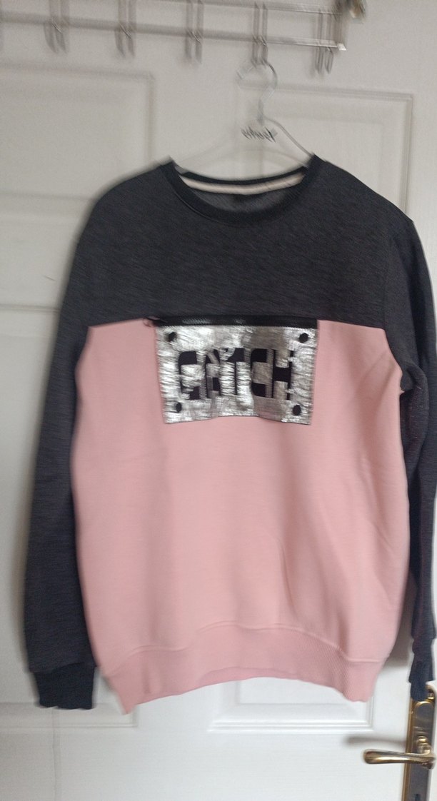 Gri-Pembe Baskılı Fermuarlı Kadın Sweatshirt - Görsel 2