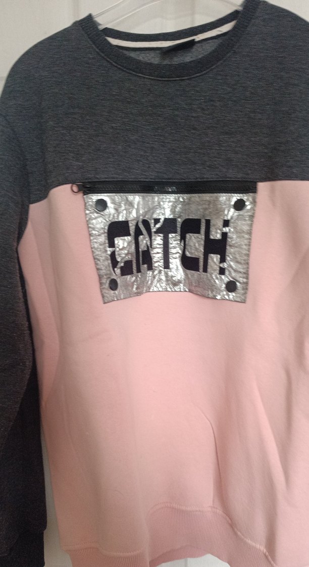 Gri-Pembe Baskılı Fermuarlı Kadın Sweatshirt - Görsel 3