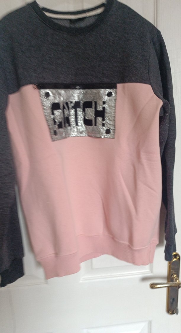 Gri-Pembe Baskılı Fermuarlı Kadın Sweatshirt - Görsel 4