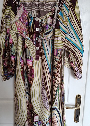 Düğmeli, Desenli, Bol Kesim Uzun Kadın Tunik - Görsel 3