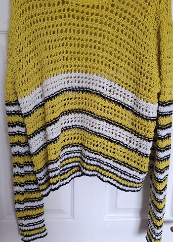 Sarı Örgü Kadın Uzun Kollu Bohem Kazak - Görsel 2