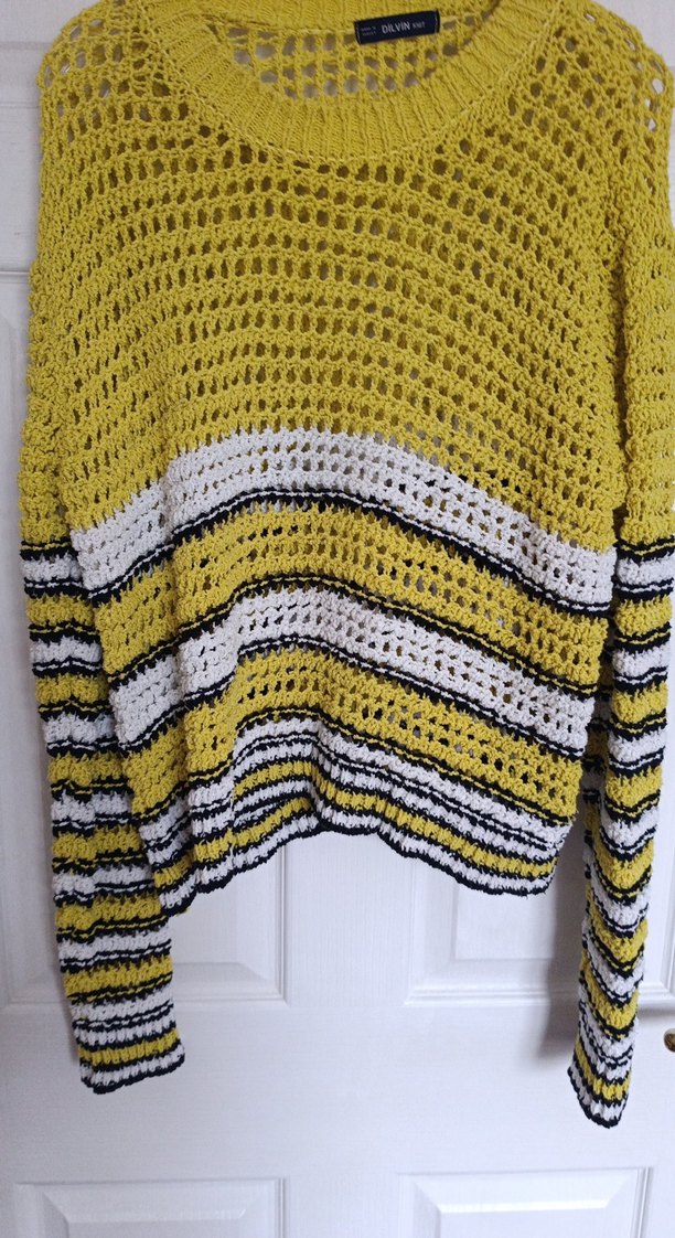 Sarı Örgü Kadın Uzun Kollu Bohem Kazak - Görsel 2