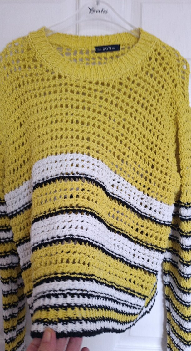 Sarı Örgü Kadın Uzun Kollu Bohem Kazak - Görsel 4