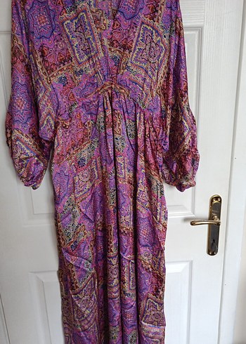 Mor Desenli Uzun Bohem Elbise - Görsel 3