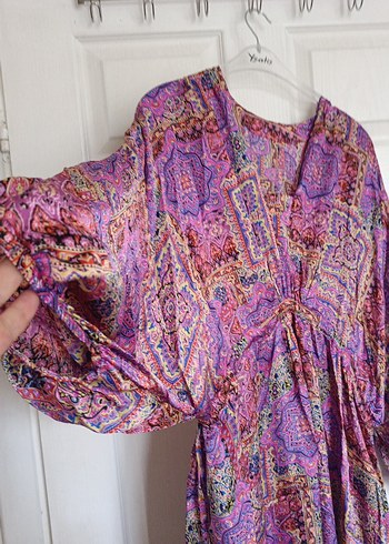 Mor Desenli Uzun Bohem Elbise - Görsel 2