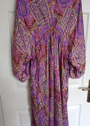 Mor Desenli Uzun Bohem Elbise - Görsel 4