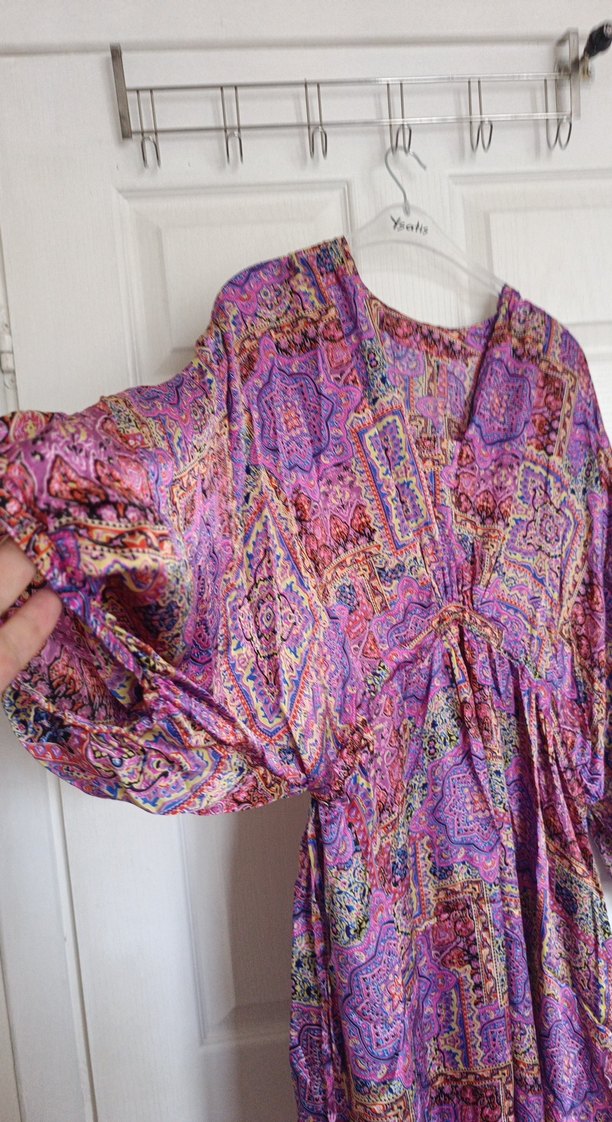 Mor Desenli Uzun Bohem Elbise - Görsel 2